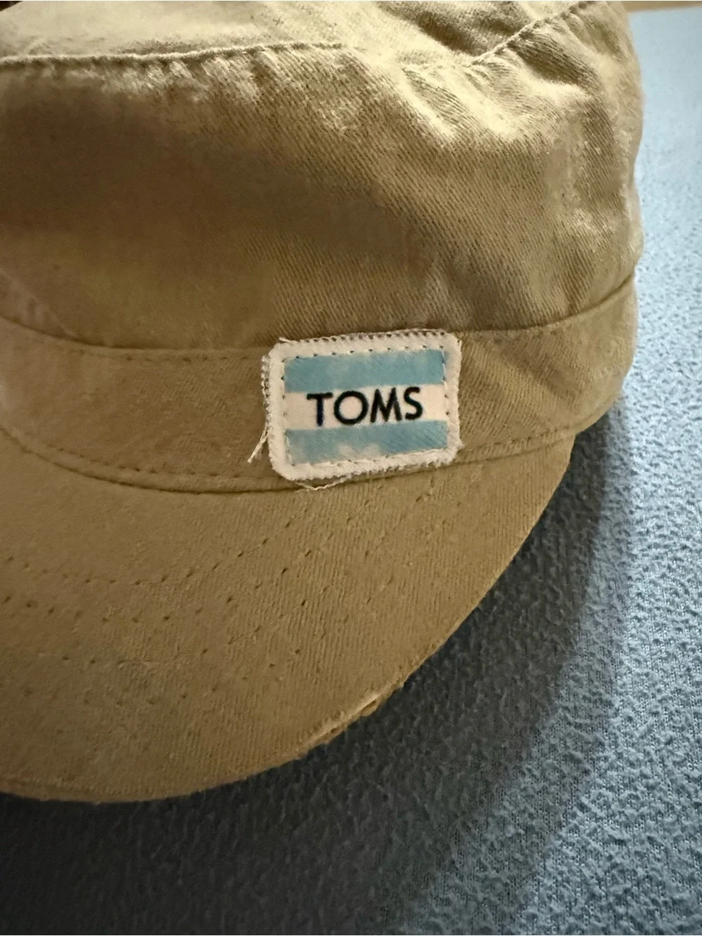 Toms Tan Canvas Military-Style Cap with Logo Patch